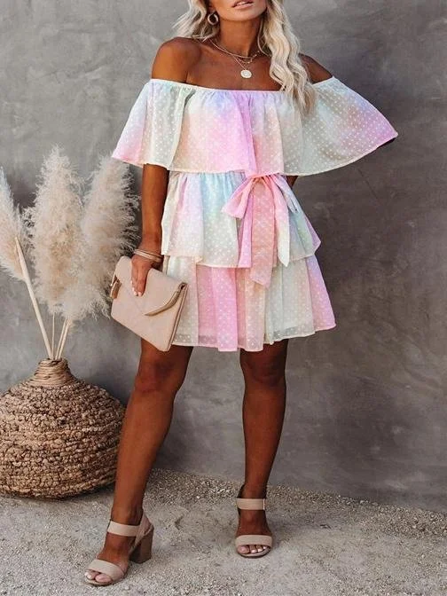 One-shoulder Short-sleeved Bow Dress