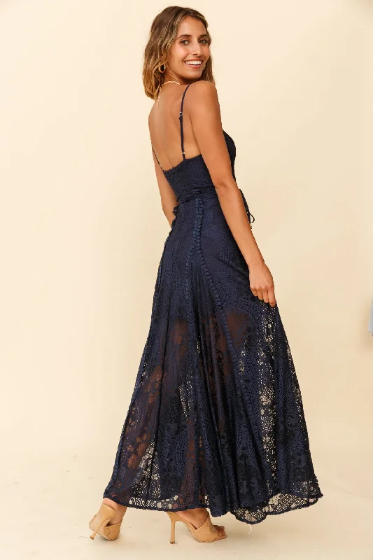 Palm Springs Lace Overlay Maxi Dress Navy