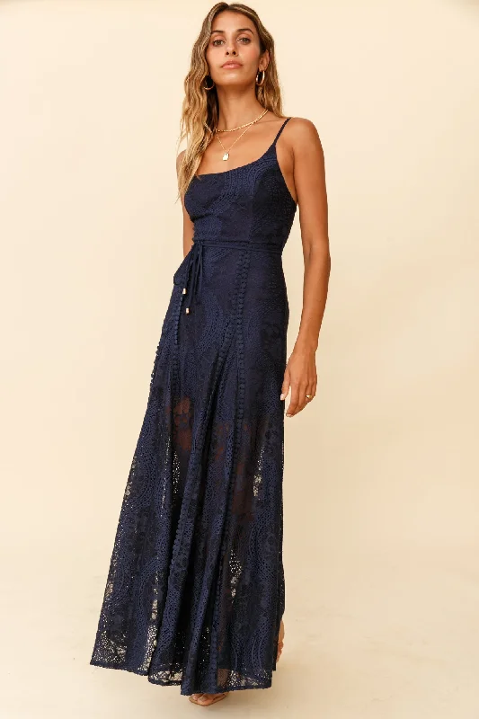 Palm Springs Lace Overlay Maxi Dress Navy