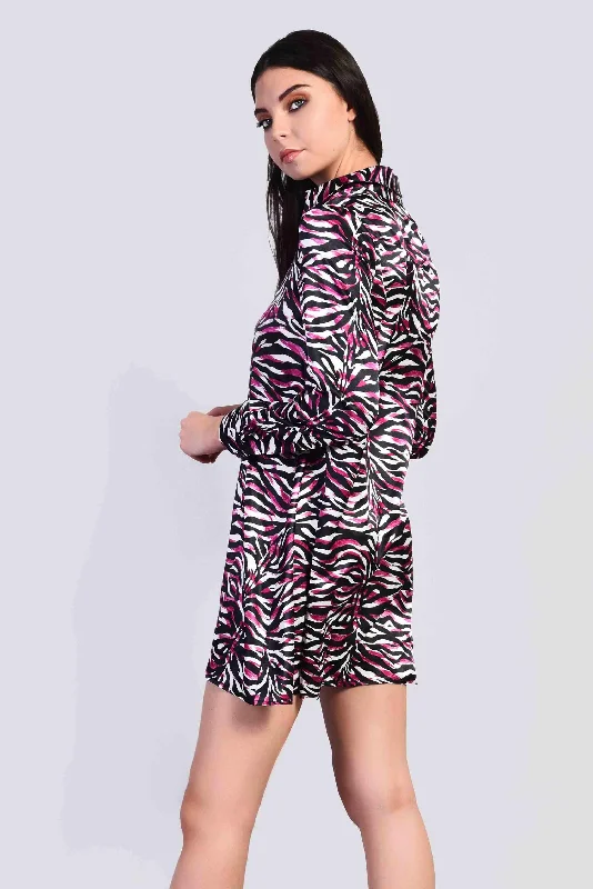 Glamorous Black Purple Tiger Mini Shirt Dress