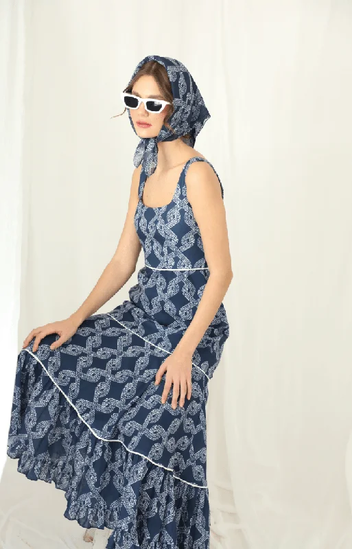 Rebecca Dress in Knots Navy