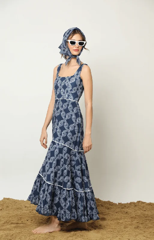 Rebecca Dress in Knots Navy