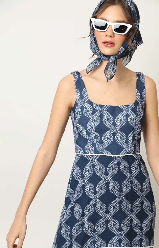 Rebecca Dress in Knots Navy