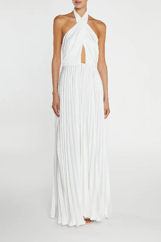 Riley White Pleated Halterneck maxi-Dress