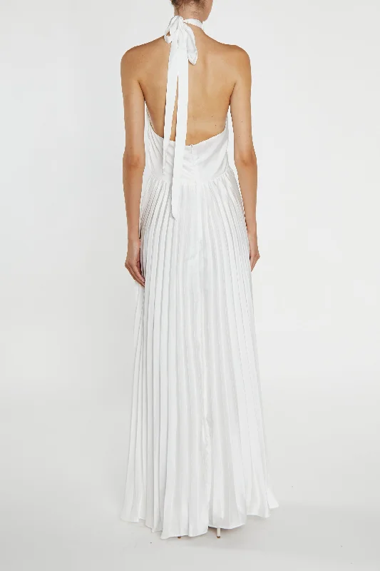 Riley White Pleated Halterneck maxi-Dress