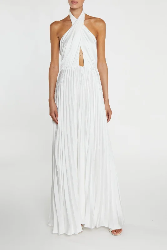 Riley White Pleated Halterneck maxi-Dress