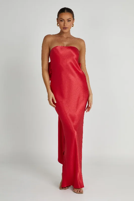 Rochelle Bow Back Satin Maxi Dress - Red