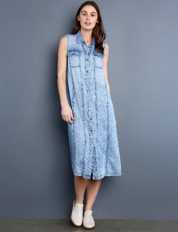 Seamed Sleeveless Shirtdress