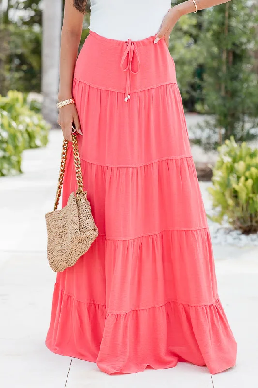 Summer Dream Coral Tiered Maxi Skirt