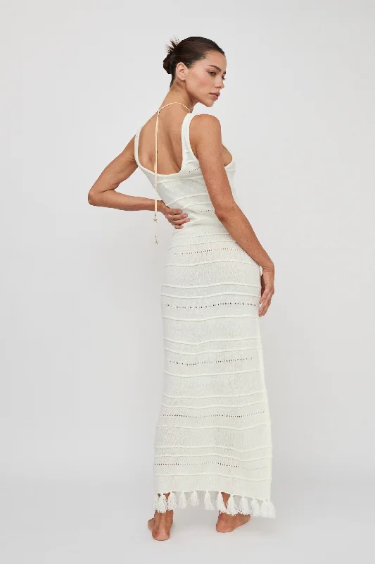 Sunlight Bust Tie Knit Maxi Dress White