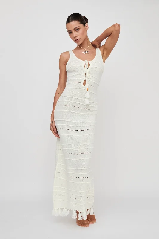 Sunlight Bust Tie Knit Maxi Dress White