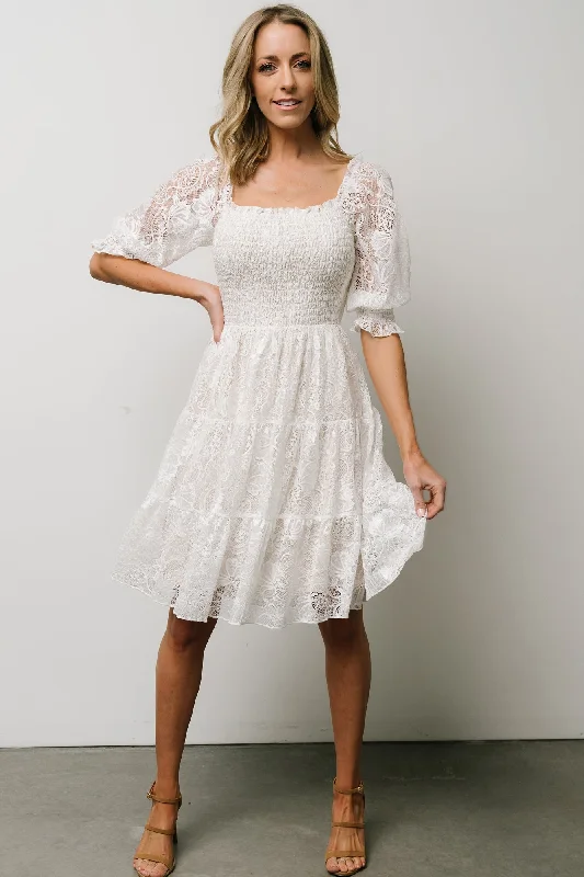 Tate Smocked Lace Short Dress | Off White