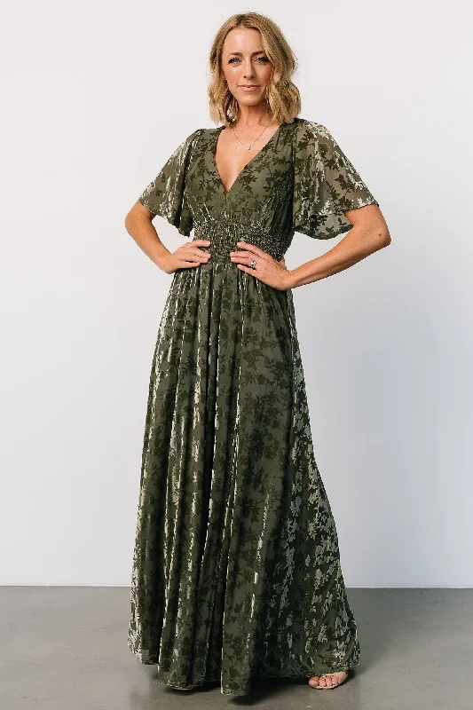 Veronica Velvet Maxi Dress | Dark Sage