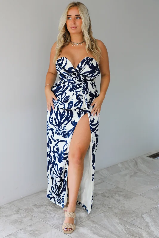 Wedding Romance Strapless Gown: White/Navy