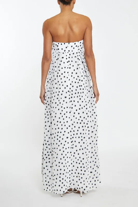 Aurelia White-Black Organza Spot Maxi-Dress