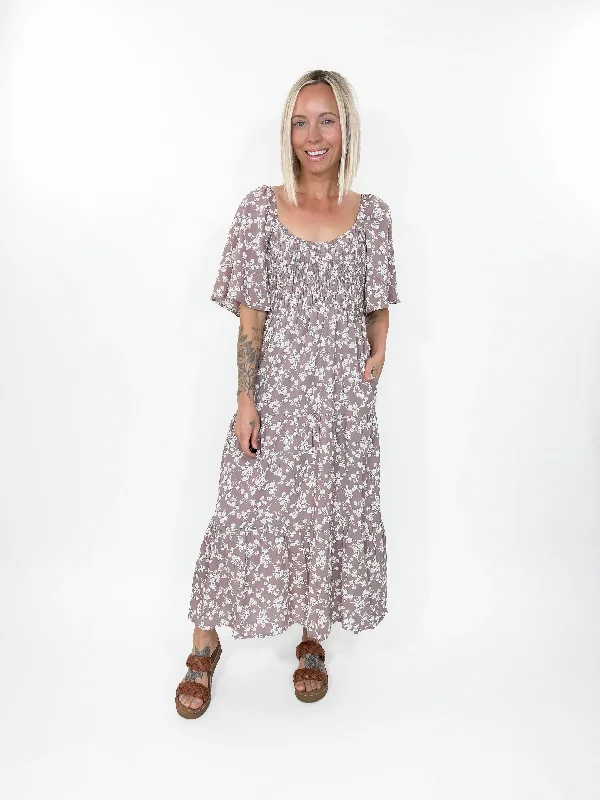 Princeton Tiered Midi Dress- RED BEAN-FINAL SALE