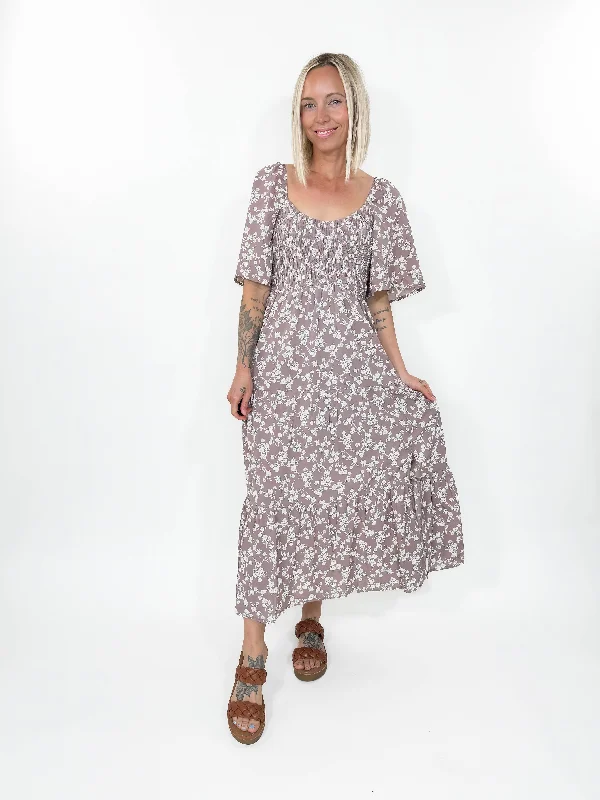 Princeton Tiered Midi Dress- RED BEAN-FINAL SALE