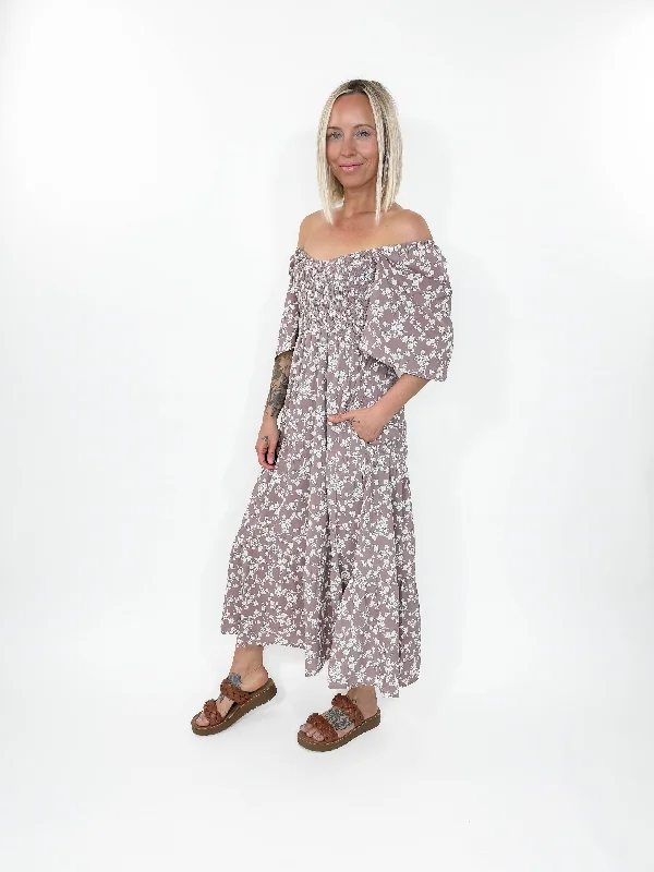 Princeton Tiered Midi Dress- RED BEAN-FINAL SALE