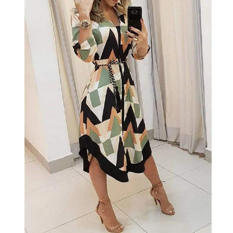 FashionSierra - Women Sexy Summer Dress Boho Long Sleeve V-neck Casual Tunic Midi Dress Evening Party Beach Dress Sundress