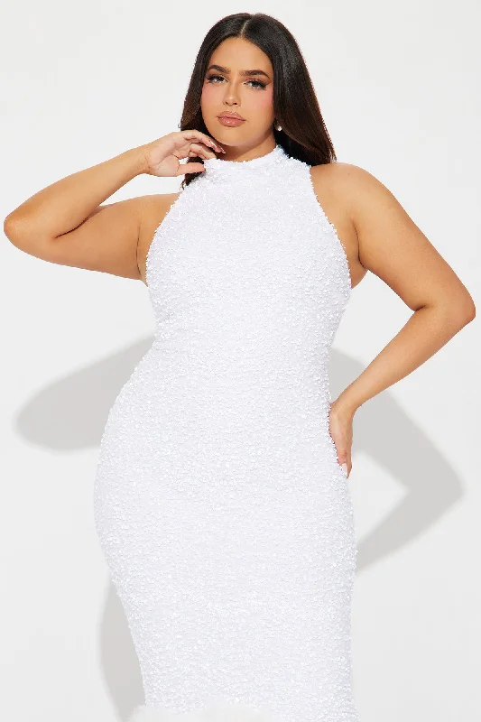 Zoey Feathered Sequin Gown - White