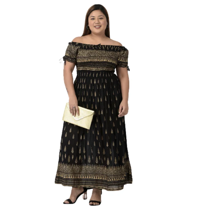 Black Ethnic Motifs Maxi Dress