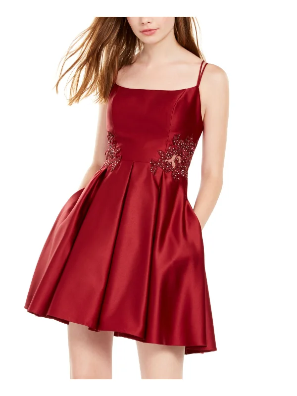 Blondie Nites Women's Spaghetti Strap Square Neck Short Fit Flare Cocktail Dress Red Size 5