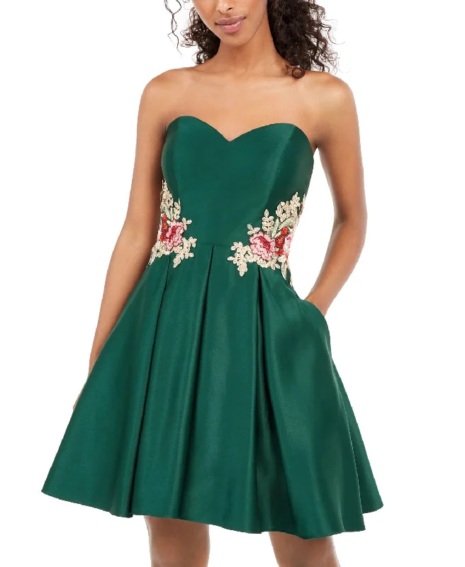 Blondie Women's Embellished Floral Sweetheart Neckline Full Length Fit Flare Party Dress Green Size 5