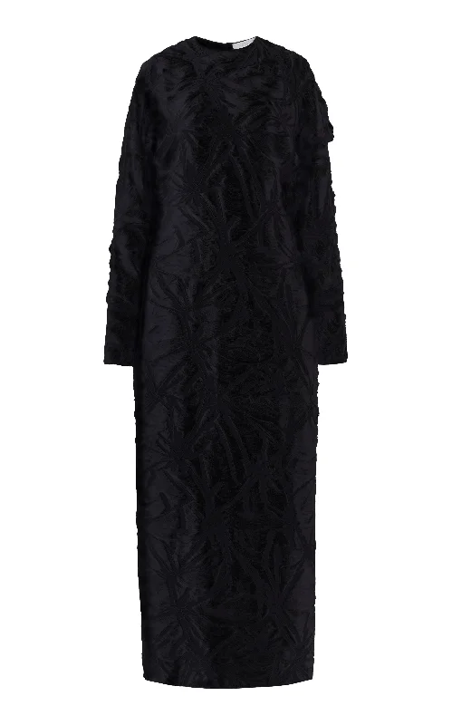 Brighting Dress in Black Silk Virgin Wool Jacquard