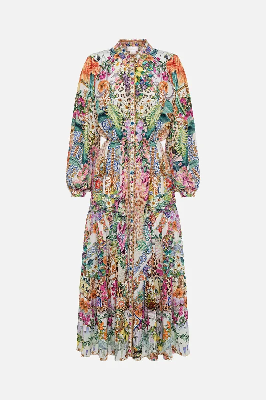 CAMILLA TIERED LONG SHIRT DRESS - FLOWERS OF NEPTUNE