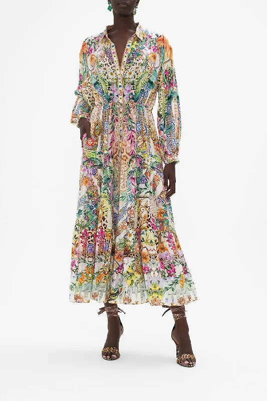 CAMILLA TIERED LONG SHIRT DRESS - FLOWERS OF NEPTUNE