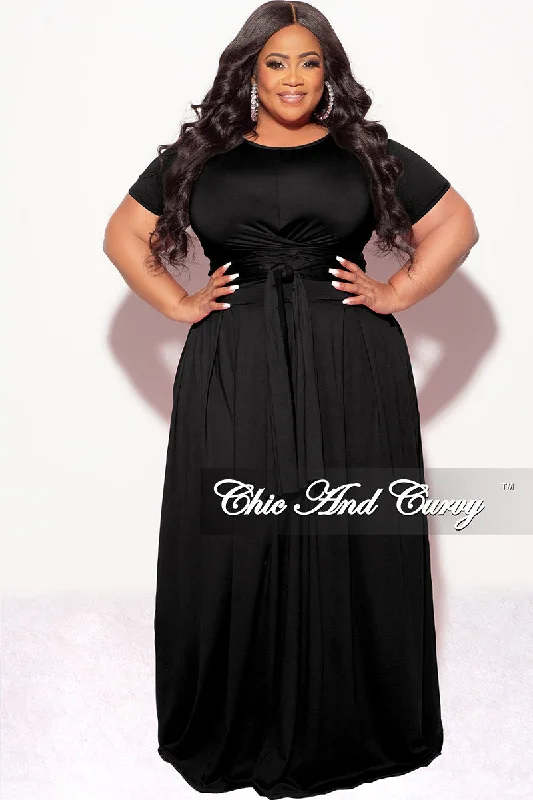 Final Sale Size 2pc Tie Top Maxi Skirt Set in Black