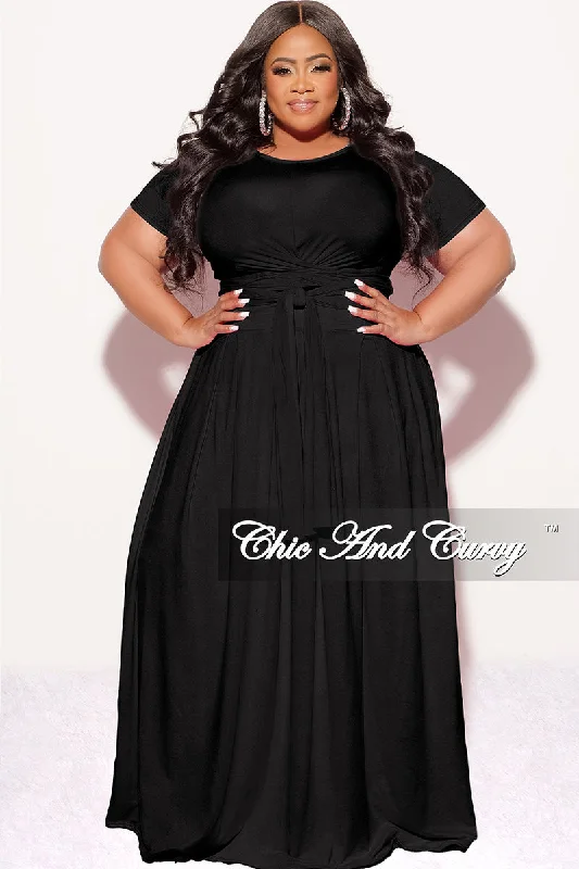 Final Sale Size 2pc Tie Top Maxi Skirt Set in Black