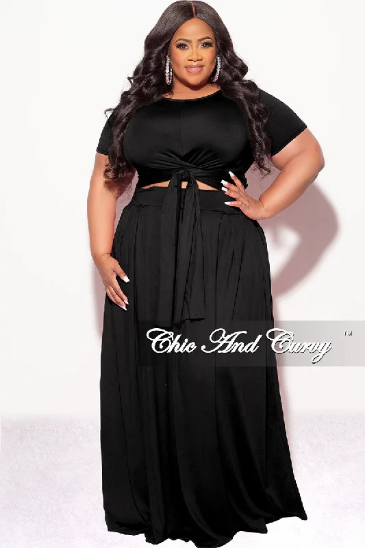 Final Sale Size 2pc Tie Top Maxi Skirt Set in Black