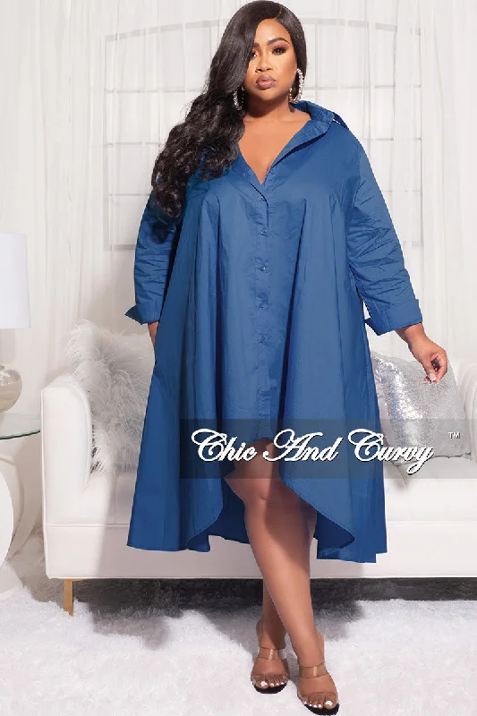 Final Sale Plus Size Hi-Low Shirt Dress in Indigo