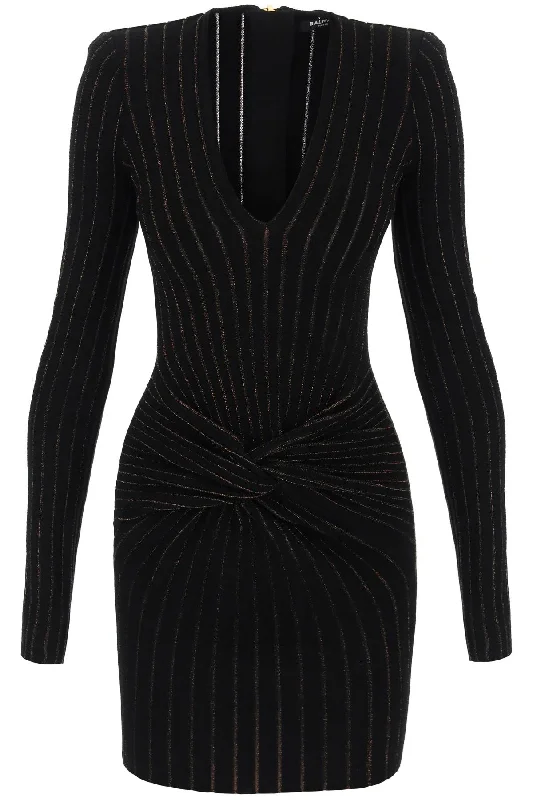 KNITTED MINI DRESS WITH LUREX STRIPES