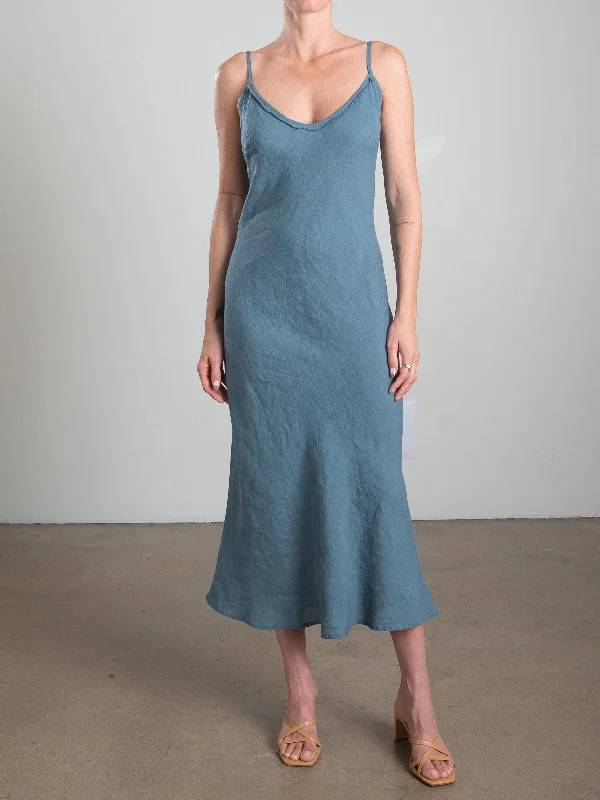 Farrah Slip Dress in French Linen - Sea