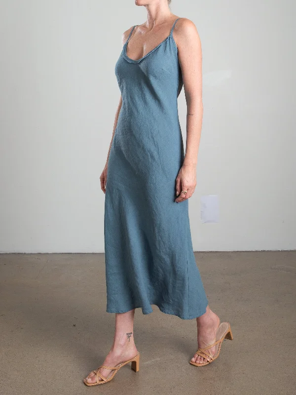 Farrah Slip Dress in French Linen - Sea