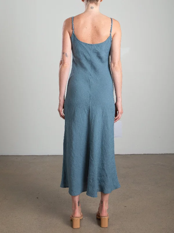 Farrah Slip Dress in French Linen - Sea