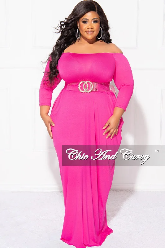 Final Sale Plus Size Off the Shoulder Maxi Dress in Fuchsia