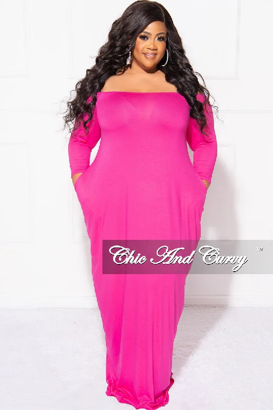 Final Sale Plus Size Off the Shoulder Maxi Dress in Fuchsia