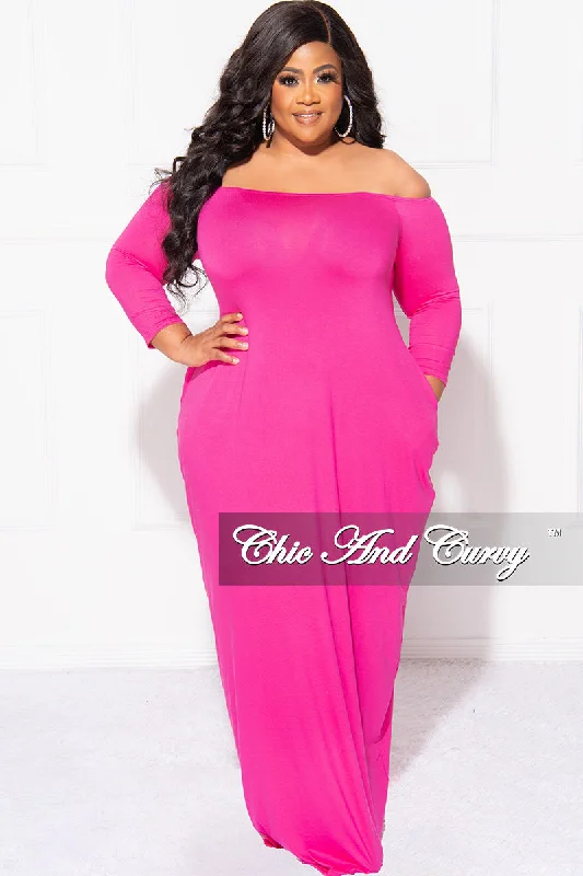 Final Sale Plus Size Off the Shoulder Maxi Dress in Fuchsia