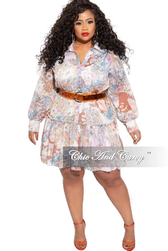 Final Sale Plus Size Babydoll Dress Floral Print with Camel Belt