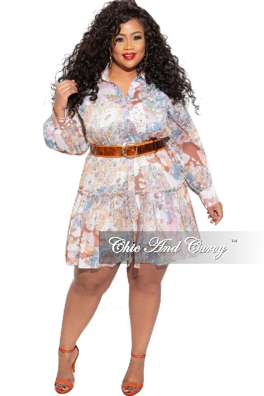 Final Sale Plus Size Babydoll Dress Floral Print with Camel Belt