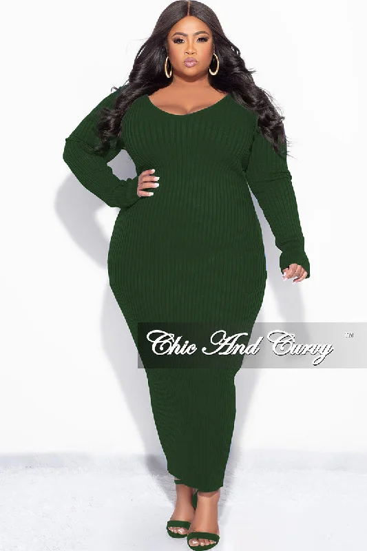 Final Sale Plus Size BodyCon Ribbed Knit Dress in Hunter Green