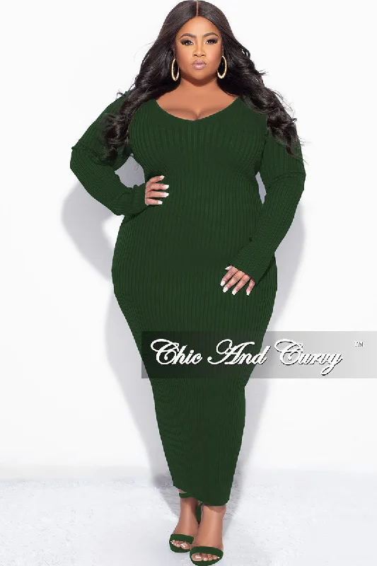 Final Sale Plus Size BodyCon Ribbed Knit Dress in Hunter Green