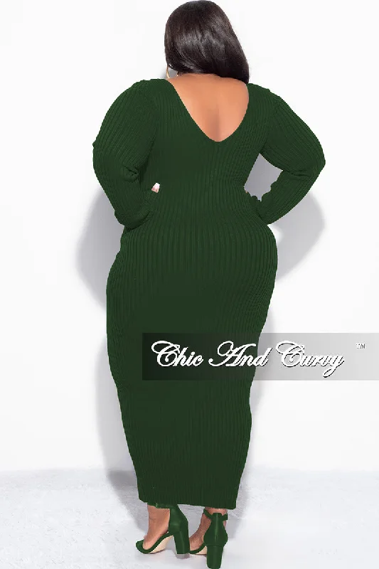 Final Sale Plus Size BodyCon Ribbed Knit Dress in Hunter Green