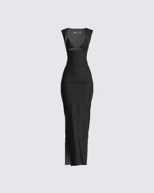 Jett Black Knit Cut Out Maxi Dress