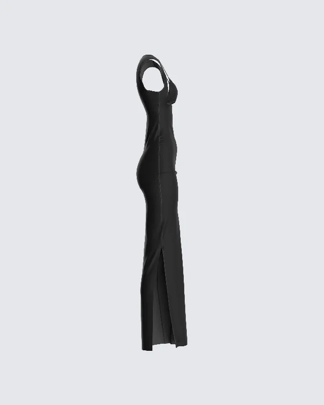 Jett Black Knit Cut Out Maxi Dress