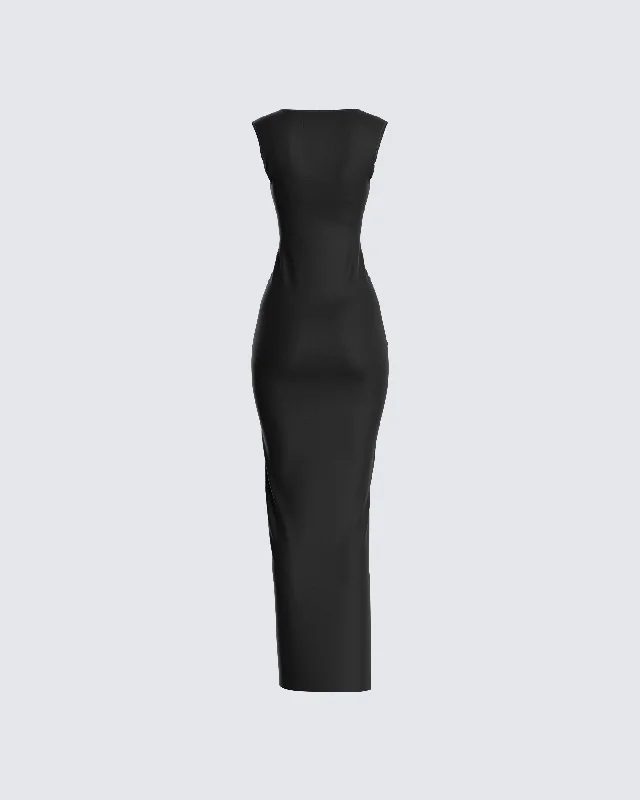 Jett Black Knit Cut Out Maxi Dress