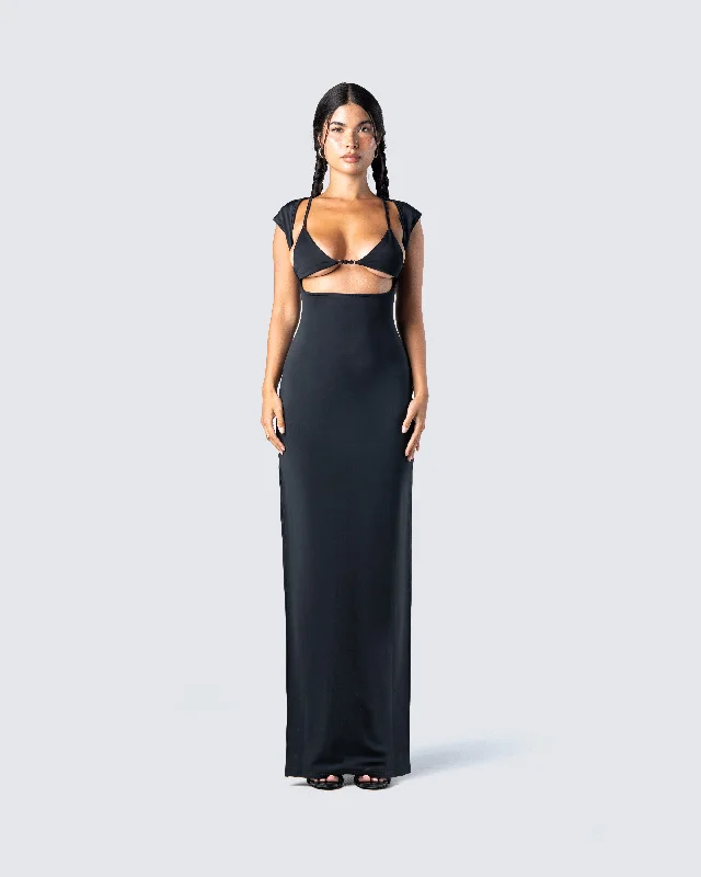 Jett Black Knit Cut Out Maxi Dress